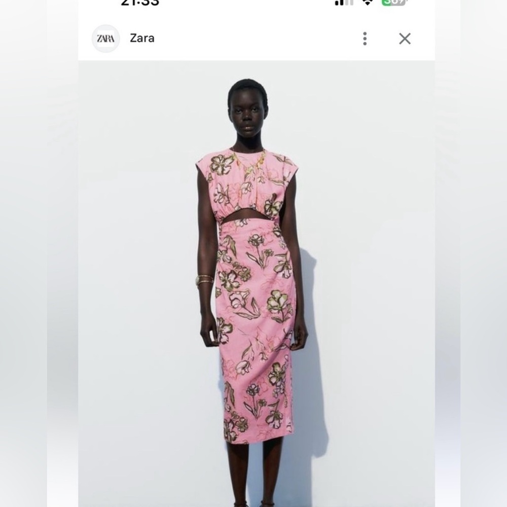 Zara Pink Floral Linen-Blend Dress